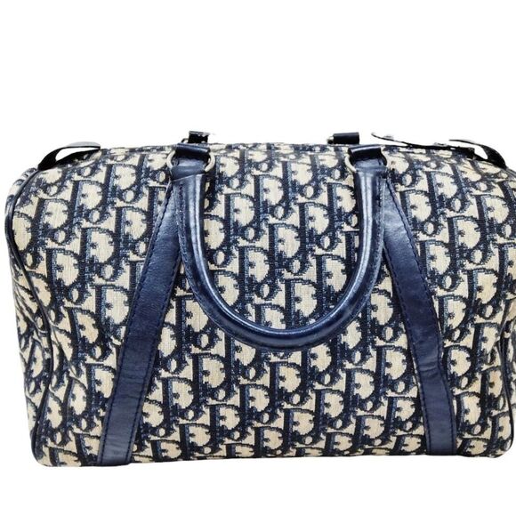 Christian Dior Navy & Cream Oblique Diorissimo Vintage Trotter Boston Bag Auth - Picture 2 of 13